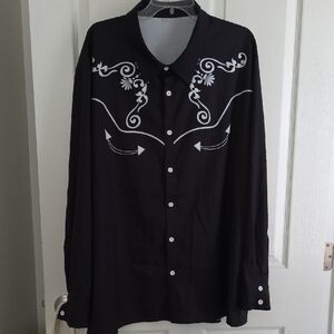 Black Western Shirt with White Embroidery